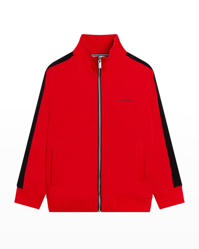 Givenchy Kids' Boy's Zip-up Track Jacket With Contrast Stripe Down Sleeves In 991 Red