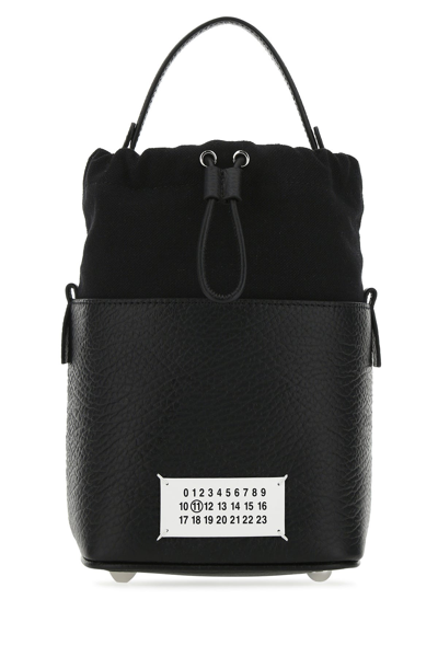 MAISON MARGIELA MAISON MARGIELA BLACK LEATHER AND CANVAS MINI 5AC BUCKET BAG