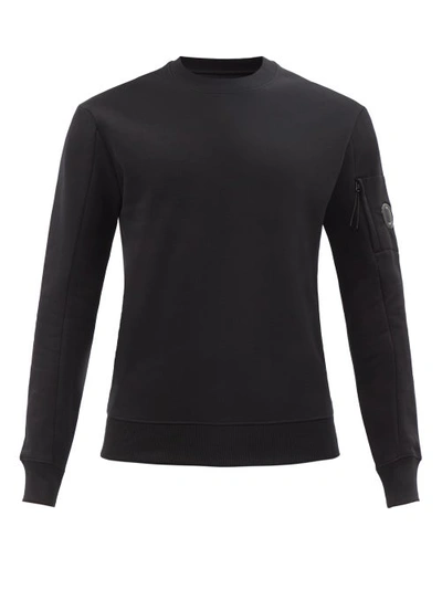C.p. Company Lens-sleeve Cotton-jersey Sweatshirt In Black