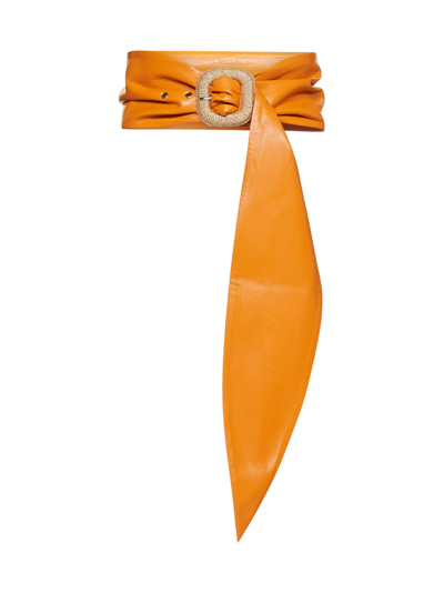 Nanushka Orange Gathered Vegan Leather Belt