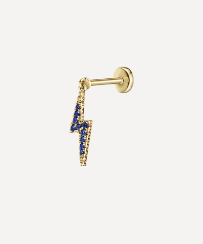 Maria Tash 18ct Diamond And Sapphire Lightning Bolt Charm Single Threaded Stud Earring In Yellow