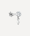 Maria Tash 18ct 3mm Invisible Set Diamond And Pearl Dangle Single Threaded Stud Earring In White