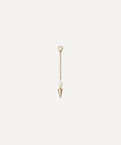 Maria Tash 14ct Short Pearl And Spike Pendulum Charm In Yellow