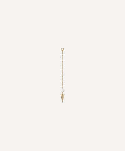Maria Tash 14ct Long Pearl And Spike Pendulum Charm In Yellow