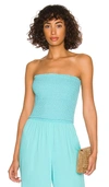 ALICE AND OLIVIA PENELOPE SMOCKED STRAPLESS CROP TOP
