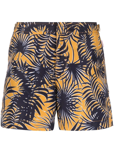 Orlebar Brown Leaf-print Concealed Swim Shorts In Blue