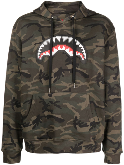 Mostly Heard Rarely Seen 8-bit Shark Mouth Camouflage Hoodie In Green