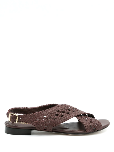 Sarah Chofakian Woven Sling-back Sandals In Brown