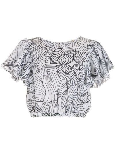 Isolda Sabiá Heart Print Cropped Blouse In White