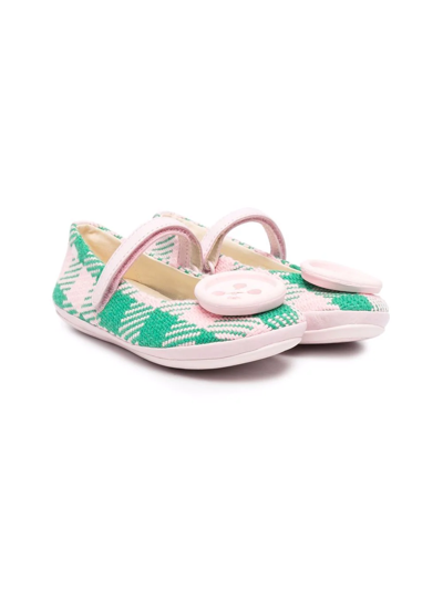 Camper Kids' Twins Checked Ballerina Shoes In Pink