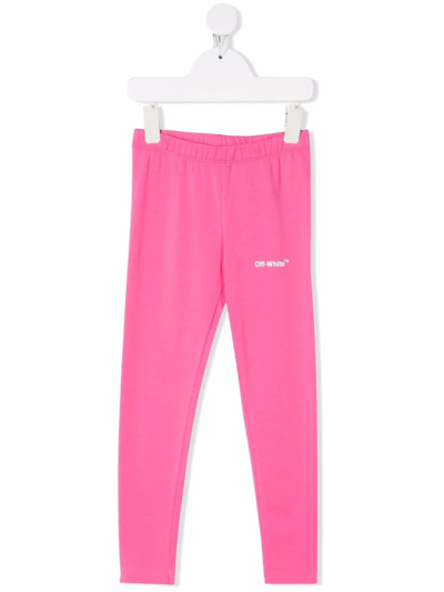 Off-white Kids' Embroidered-logo Leggings In Fuchsia