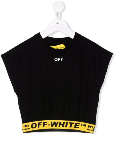 Off-white Kids Black And Yellow Off Industrial Crop Tee Top