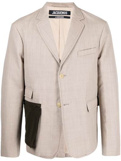 Jacquemus Pouch-pocket Single-breasted Blazer In Brown