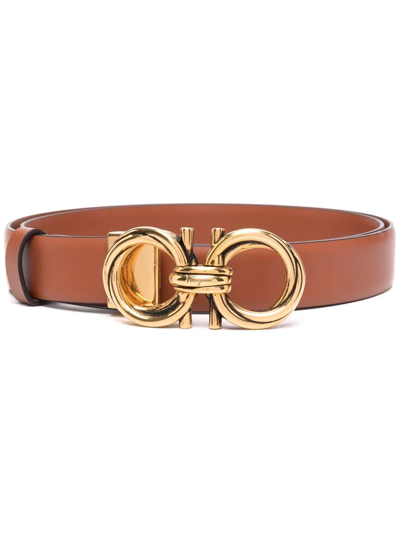 Ferragamo Logo-embellished Leather Belt In Brown