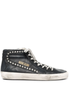 Golden Goose Slide Classic High-top Distressed Sneakers In Black