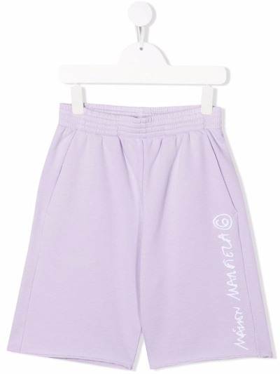 Mm6 Maison Margiela Kids' Logo-embroidered Cotton Track Shorts In Purple