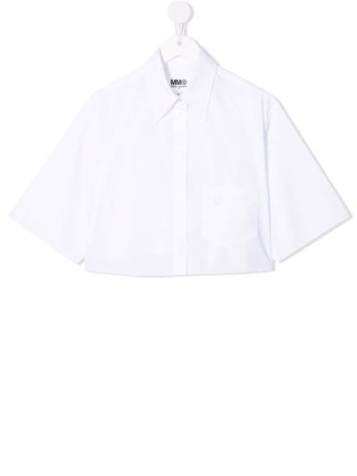 Mm6 Maison Margiela Kids' Cotton Cropped Shirt In Bianco