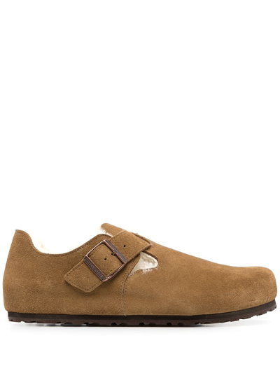 Birkenstock London Shearling-trimmed Slippers In Brown