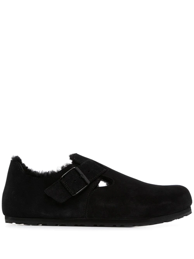 Birkenstock London Shearling-trimmed Slippers In Black
