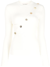 Alexander Mcqueen Button Embellished White Ribbed Top In White