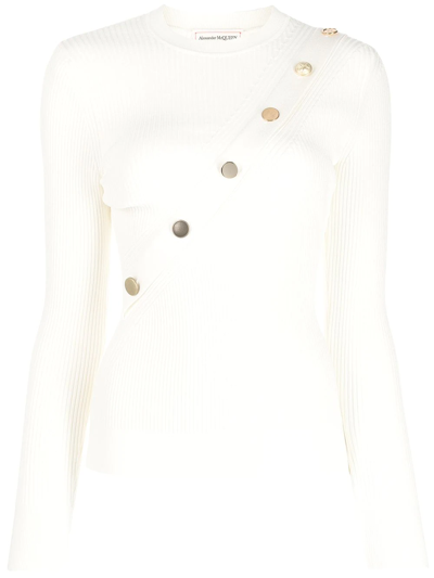 Alexander Mcqueen Button-embellished Ribbed Viscose Sweater In White