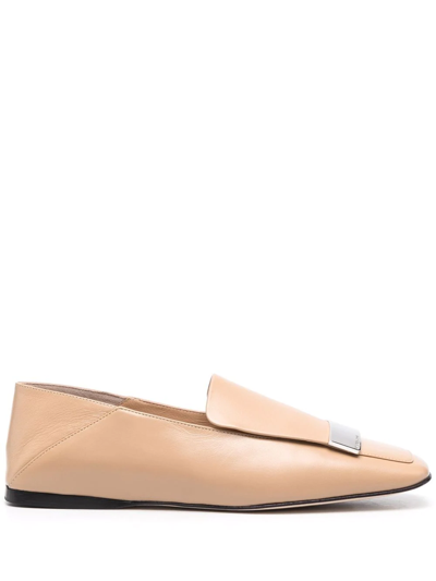 Sergio Rossi Logo-plaque Embellished Loafers In Neutrals