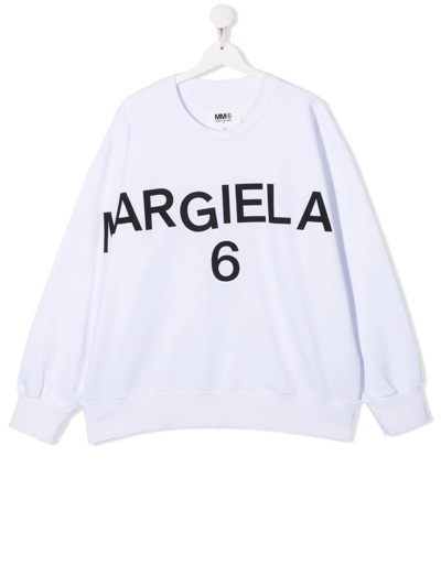 Mm6 Maison Margiela Teen Logo Print Sweatshirt In White