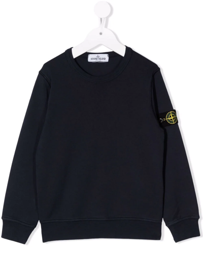 Stone Island Junior Kids' Logo-patch Sleeve Jumper In Blue