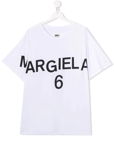 Mm6 Maison Margiela Teen Slant Logo Cotton T-shirt In White