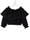 Msgm Teen Off-shoulder Cropped Blouse In Black