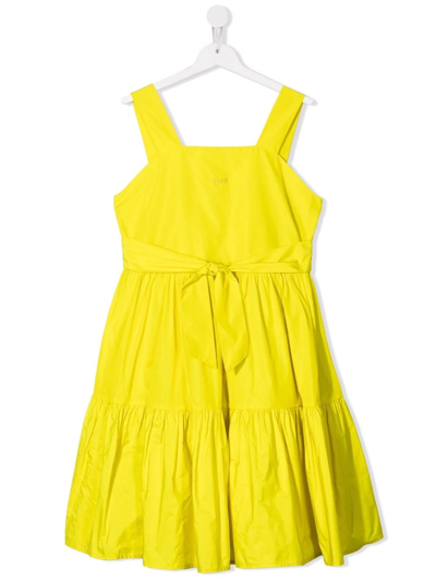 Msgm Kids Yellow Midi Dress With Bow And Flounces