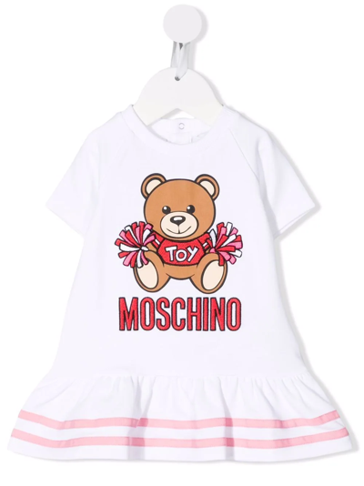 Moschino Babies' Logo印花短袖连衣裙 In Bianco