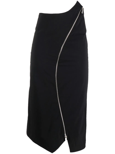 Nina Ricci Asymmetric Zip Midi Skirt In Black