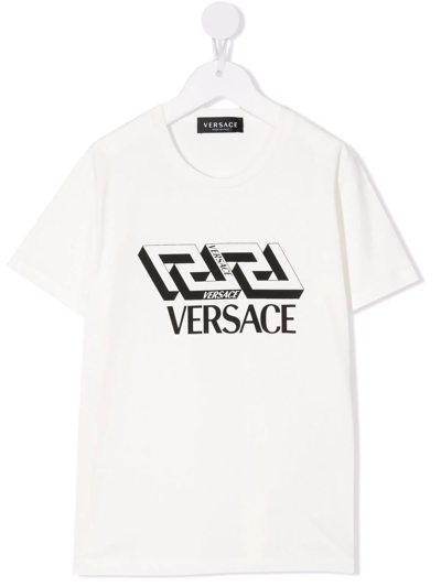 Versace Teen Logo-print Cotton T-shirt In White
