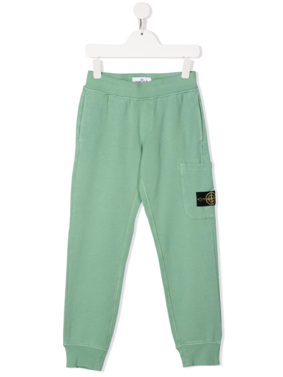 Stone Island Kids' Logo-patch Detail Trousers In Green