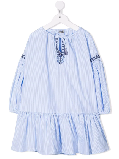 Il Gufo Kids' 条纹长罩衫裙 In Blue