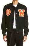 Off-white Black Logo Patch Varsity Jacket In Black