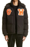 OFF-WHITE BOUCLÉ PATCH DOWN & FEATHER FILL HOODED PUFFER JACKET