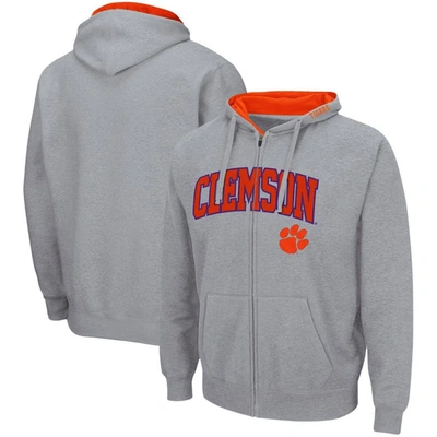 Colosseum Men's  Heathered Gray Clemson Tigers Arch And Logo 3.0 Full-zip Hoodie