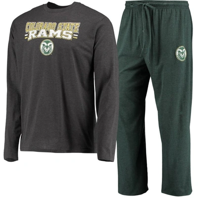 Concepts Sport Green/heathered Charcoal Colorado State Rams Meter Long Sleeve T-shirt & Pants Sleep In Green,heathered Charcoal