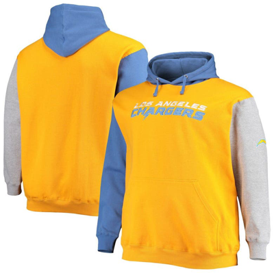 Profile Men's Powder Blue, Gold Los Angeles Chargers Big And Tall Pullover Hoodie In Powder Blue,gold