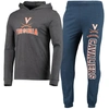 Concepts Sport Navy/heather Charcoal Virginia Cavaliers Meter Long Sleeve Hoodie T-shirt & Jogger Pa In Navy