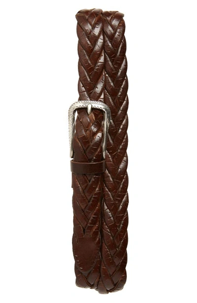 Brunello Cucinelli Brown Scratched Braided Leather Belt