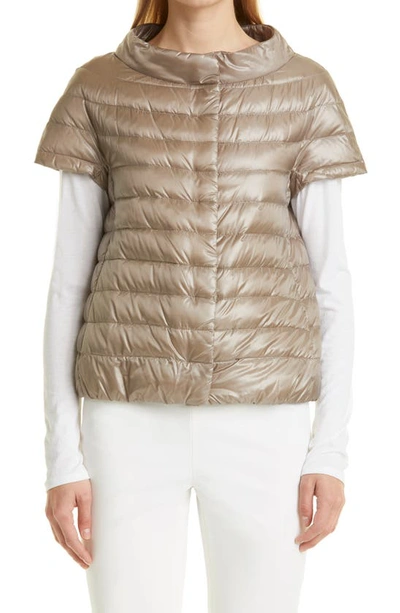 Herno Emilia Cap Sleeve Quilted Down Jacket In Brown