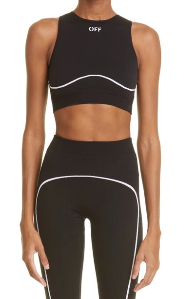 Off-white Two-tone Stretch-jersey Sports Bra In Black White