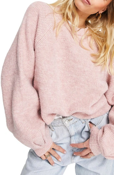 Topshop Knit Pleated Sleeve Cropped Sweater In Blush pink ModeSens