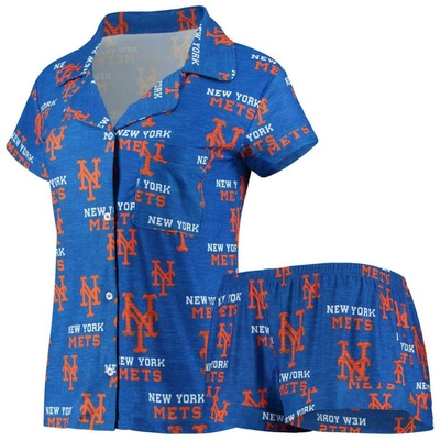 Concepts Sport Women's Royal New York Mets Zest Allover Print Button-up Shirt And Shorts Sleep Set