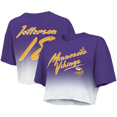 Majestic Threads Justin Jefferson Purple/white Minnesota Vikings Dip-dye Player Name & Number Crop T In Purple,white