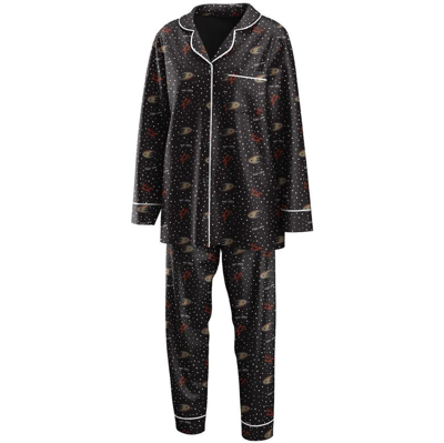 Wear By Erin Andrews Women's Black Anaheim Ducks Long Sleeve Button-up Shirt And Pants Sleep Set