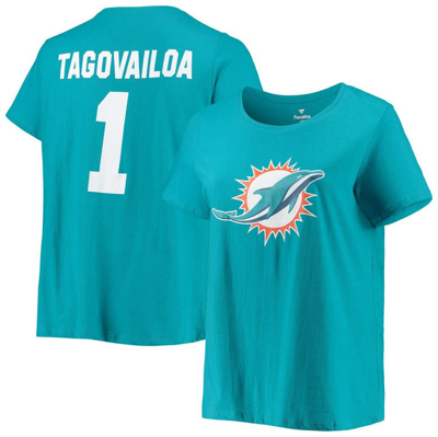 Fanatics Tua Tagovailoa Aqua Miami Dolphins Plus Size Fair Catch Name & Number V-neck T-shirt